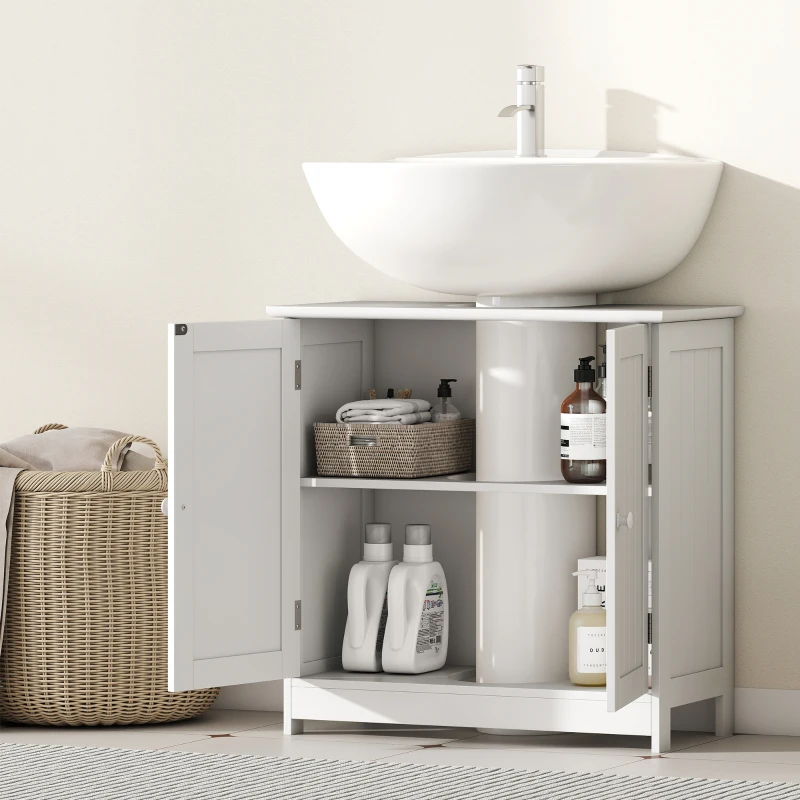 HOMCOM 24" Under Sink Storage Cabinet with 2 Doors and Shelves, Pedestal Sink Bathroom Vanity Furniture, White
