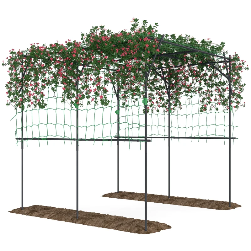 Outsunny Garden Arch Cucumber Trellis for Climbing Plants, 7.3 FT Tall Metal Plant Trellis Support with Climbing Net, Black