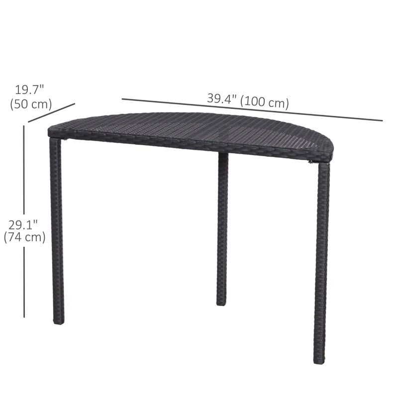 Outsunny Half Round Side Table, PE Rattan Coffee Table with Metal Frame for Patio, Garden, Balcony, Black