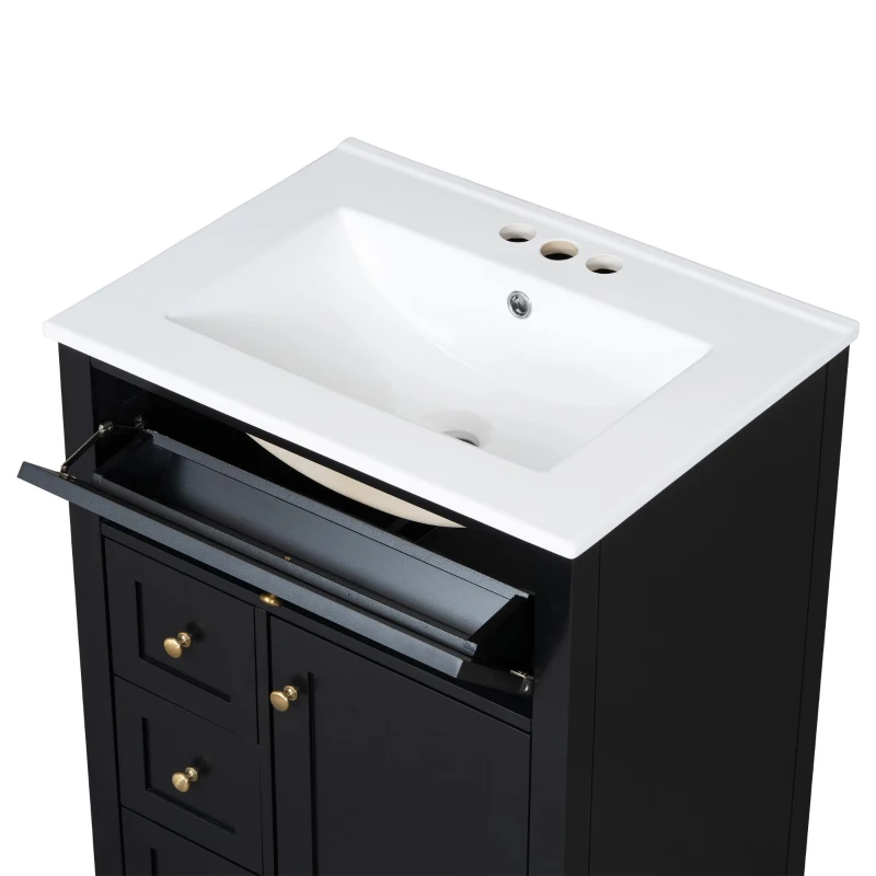 Double Bathroom Vanities with Tip-Out Top Drawer and 3 Pull-Out Drawers, Stylish Cabinets with Freestanding Design, 48" L x 18.5" W x 34" H, Black