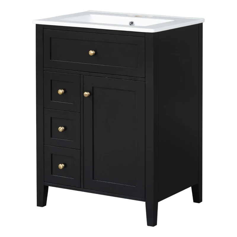 Double Bathroom Vanities with Tip-Out Top Drawer and 3 Pull-Out Drawers, Stylish Cabinets with Freestanding Design, 48" L x 18.5" W x 34" H, Black