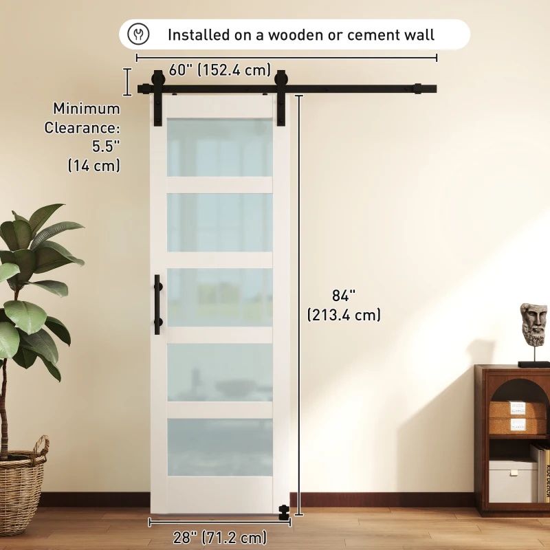 HOMCOM Sliding Door, 28" x 84" Sliding Barn Door with Hardware Kit Included & Handle, PVC Surface, White