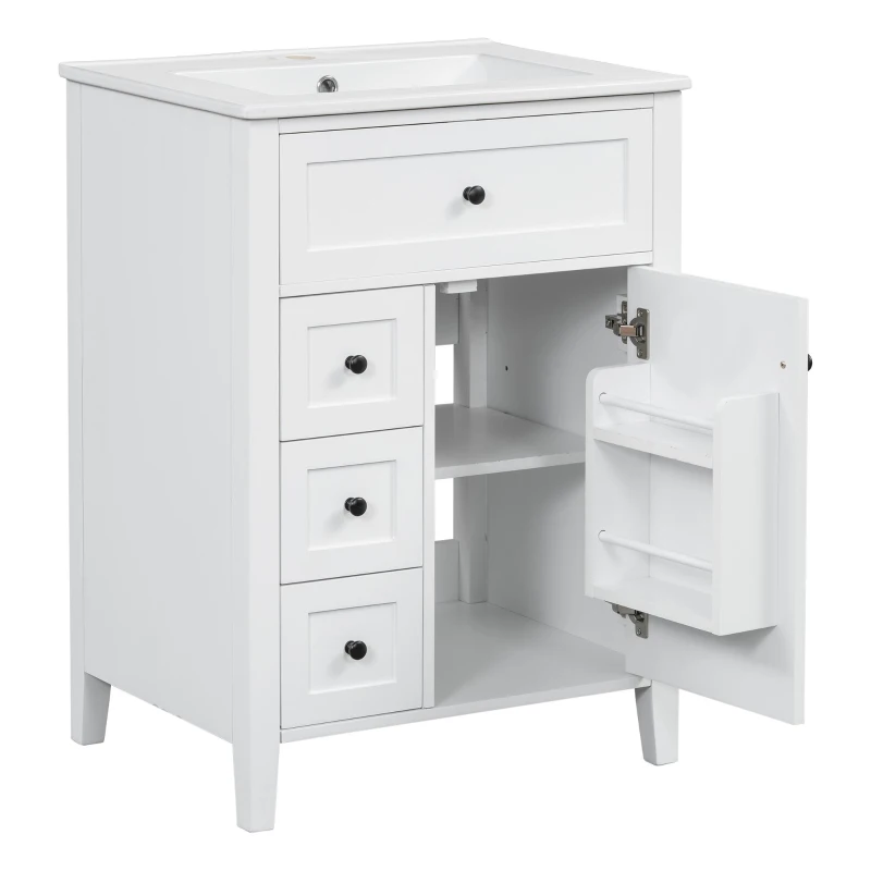 Double Bathroom Vanities with Tip-Out Top Drawer and 3 Pull-Out Drawers, Stylish Cabinets with Freestanding Design, 48" L x 18.5" W x 34" H, White