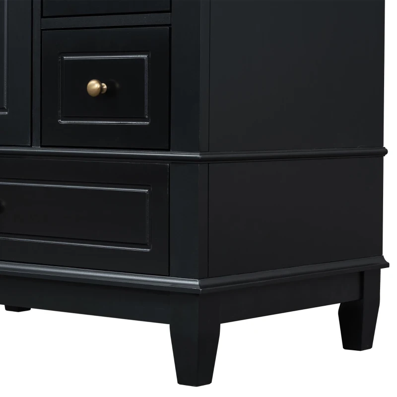 Stylish Bathroom Vanity with Easy-Clean Ceramic Sink and 3 Pre-Drilled Holes, Ideal Cabinet for Modern Bathrooms, 30" L x 18.5" W x 33.5" H, Black