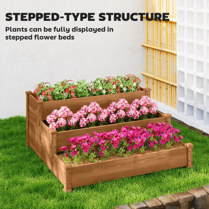 Outsunny 3-Tier Garden Bed Planter Box for Backyard, Patio, 49"x49"x22", Brown