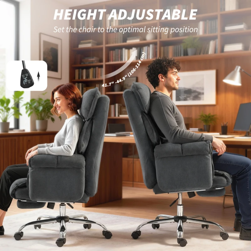 HOMCOM Desk Chair, Computer Office Chair with Footrest, Adjustable Backrest and Headrest, Dark Grey