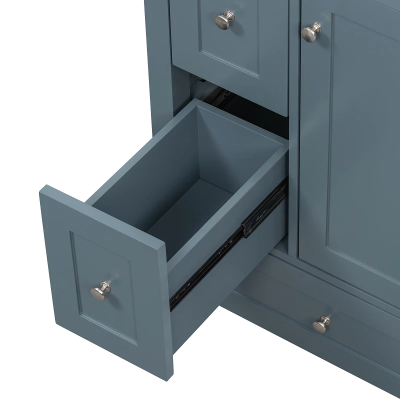 Ample Bathroom Vanity with 2 Upper Drawers and Removable Bottom Drawer, Ideal Cabinet for Small Bathrooms, 24" L x 18.5" W x 34" H, Blue Gray