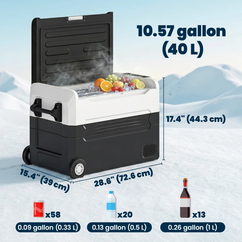 Outsunny 12 Volt Car Refrigerator, 42QT Car Fridge with App Control, 12/24V DC and 100-240V AC, Black