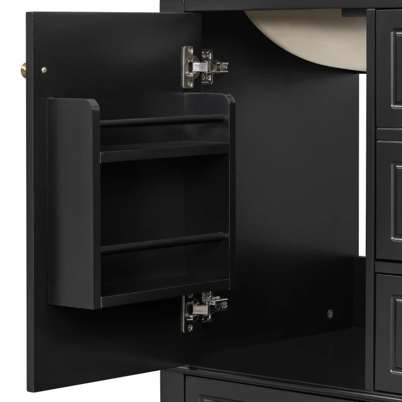 Spacious Bathroom Vanity with 3 Drawers and One-Door Cabinet, Freestanding Cabinet for Small Bathrooms, 24" L x 18.5" W x 34" H, Black