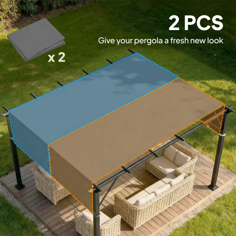 Outsunny 2 Pcs UV Protection Pergola Replacement Canopy, Pergola Shade Cover, Easy to Install, for 10' x 10' Pergola, Dark Grey