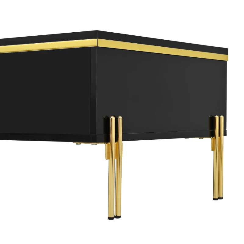 Modern High-Gloss Coffee Table with Hidden Dual Drawers, Stain-Resistant Center Table with Metal Legs, 39.5'' L x 19.5'' W x 14'' H, Black