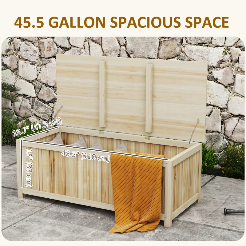 Outsunny 45 Gallon Wooden Storage Box patio Deck Box Bench, Garden Backyard Outdoor Storage Container, Natural