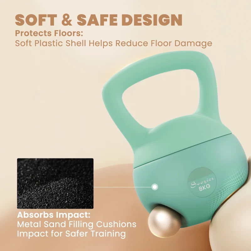 Soozier 18 lb Soft Kettlebell, Sand Filled Weight w/ Grip Handle, Kettlebell Weight for Full Body Workout, Green