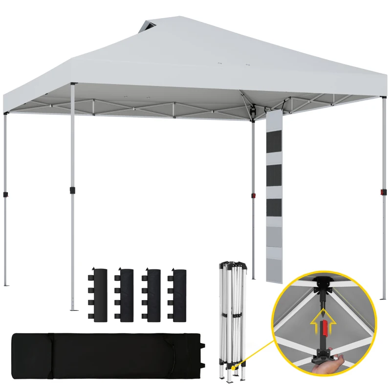 Outsunny 9.6 x 9.6 ft Pop Up Canopy Tent with Pockets, UPF 50+ 1-Button Push Outdoor Instant Canopy with Sandbags, Wheeled Bag