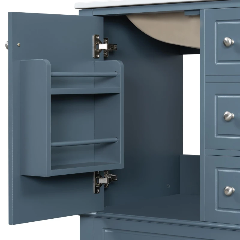 Spacious Bathroom Vanity with 3 Drawers and One-Door Cabinet, Freestanding Cabinet for Small Bathrooms, 24" L x 18.5" W x 34" H, Blue Gray