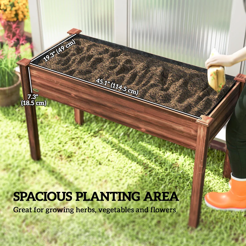 Outsunny 48" x 22" x 30" Wooden Patio Raised Garden Bed Planter, Elevated Planter Box with Legs, Carbonized