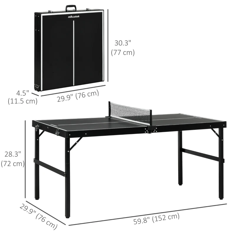 Soozier Mini Folding Table Tennis Table with Aluminium Frame, Portable Outdoor Ping Pong Table with Net for Indoor Outdoor Garden Camping, Black