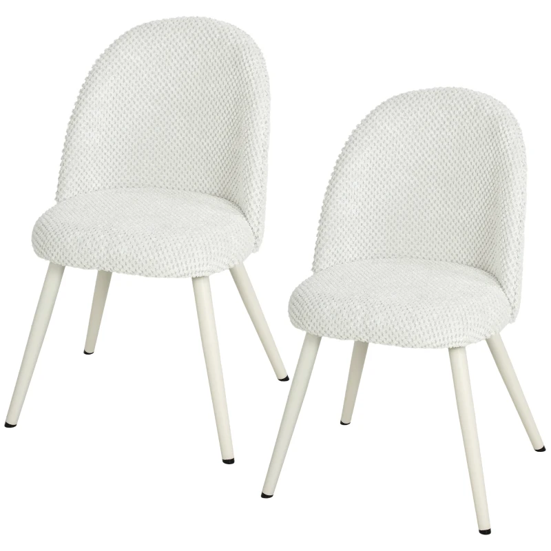 HOMCOM Dining Chairs Velvet Fabric Upholstered Kitchen Chairs Metal Legs Set of 2, Dining Room, Home, White
