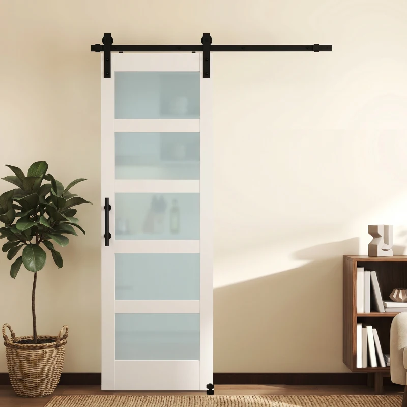 HOMCOM Sliding Door, 28" x 84" Sliding Barn Door with Hardware Kit Included & Handle, PVC Surface, White