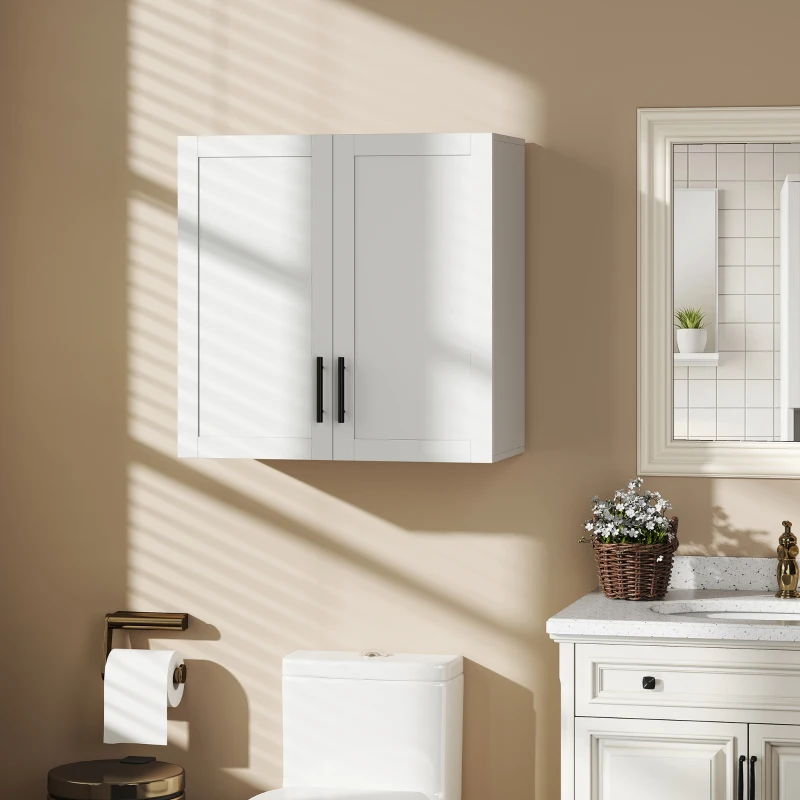 HOMCOM Simple Medicine Cabinet Wall Mounted, Bathroom Wall Cabinet with 2 Doors and Adjustable Shelf Storage, White