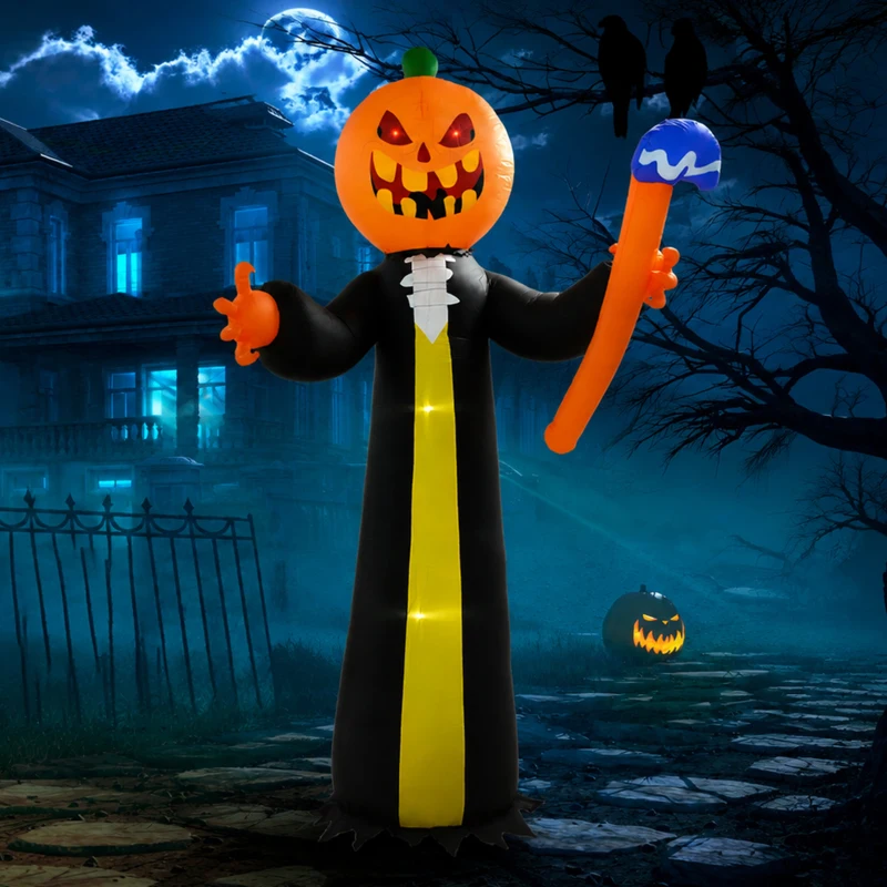 HOMCOM 10ft Inflatable Halloween Pumpkin Head Ghost with Hammer, Blow Up LED  Display for Garden Indoor Outdoor