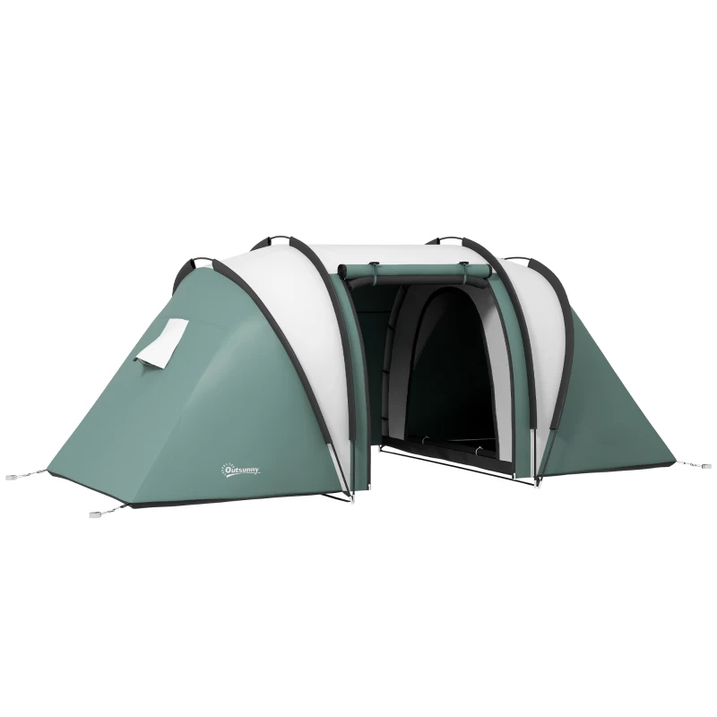 Outsunny Camping Tent with 2 Bedrooms and Living Area, 3000mm Waterproof Family Tent, for Fishing Hiking Festival, Army Green