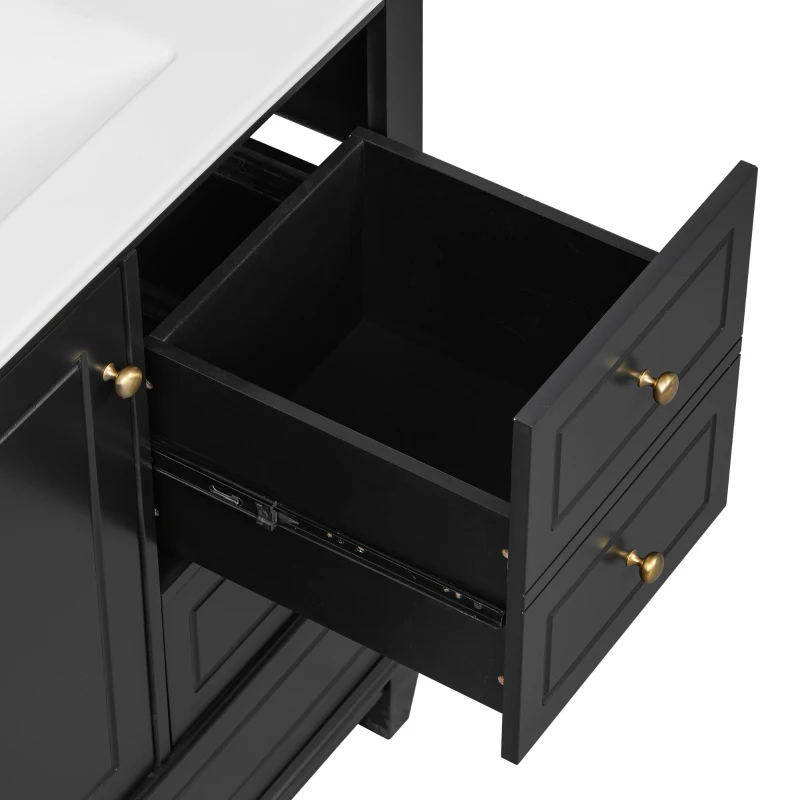 Spacious Bathroom Vanity with 3 Drawers and One-Door Cabinet, Freestanding Cabinet for Small Bathrooms, 36" L x 18.5" W x 33.5" H, Black