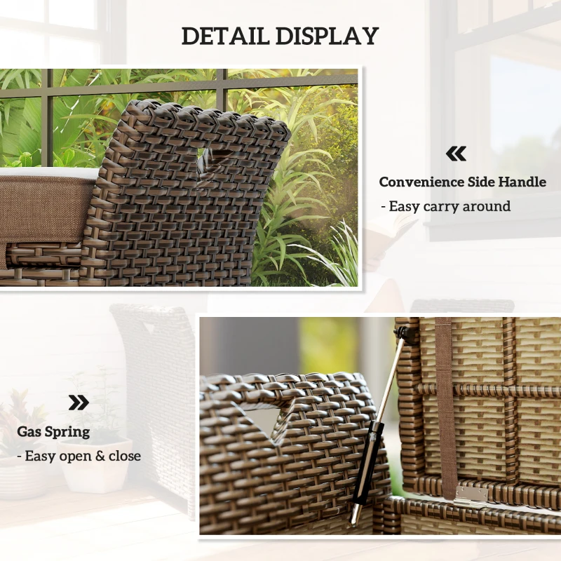 Outsunny 2-In-1 Outdoor Storage Bench, 29 Gallon Wicker Deck Box with Handles and Cushion, Tan