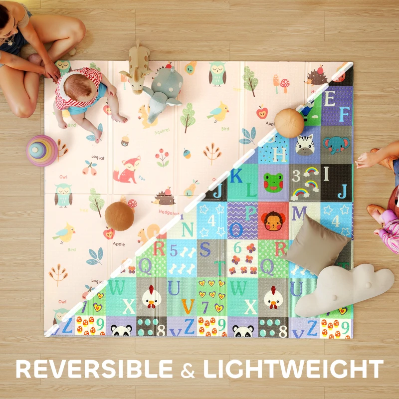 Qaba Baby Play Mat Double-Sided, Foldable Activity Playmat, Waterproof Reversible Playmat for Toddlers, 71" x 59"