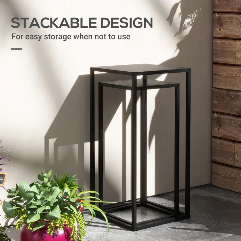 Outsunny Set of 2 Plant Stands, Decorative Flower Display Holder for Living Room Balcony