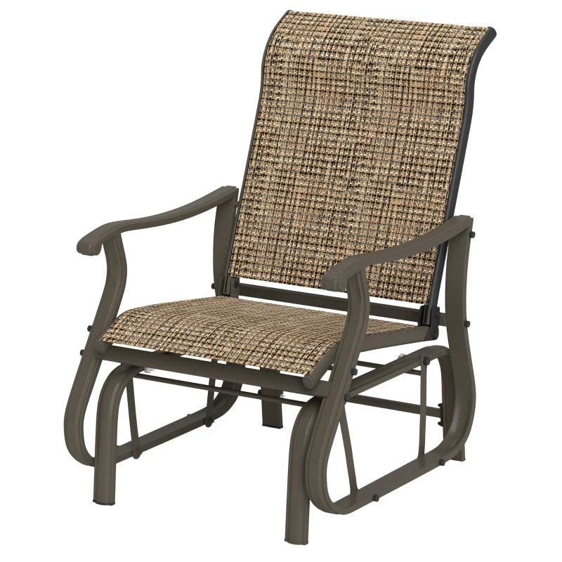 Outsunny Outdoor Glider Chair, Patio Glider with Steel Frame and Mesh Fabric, Outdoor Patio Chair for Backyard, Garden and Porch, Light Mixed Brown