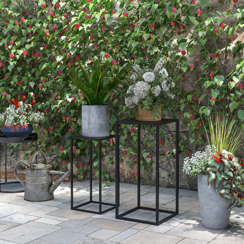 Outsunny Set of 2 Plant Stands, Decorative Flower Display Holder for Living Room Balcony