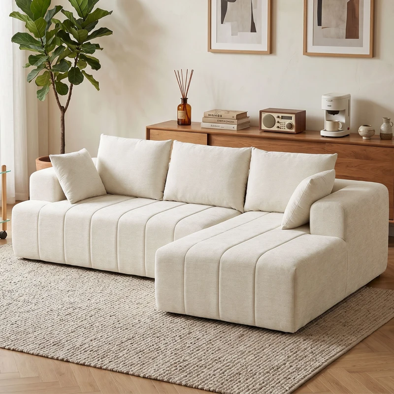 HOMCOM 101" Modular Sectional Sofa with Chaise, Chenille Boneless Cloud Sofa Bed, 3 Seater L-Shaped Couch, No Assembly, Beige