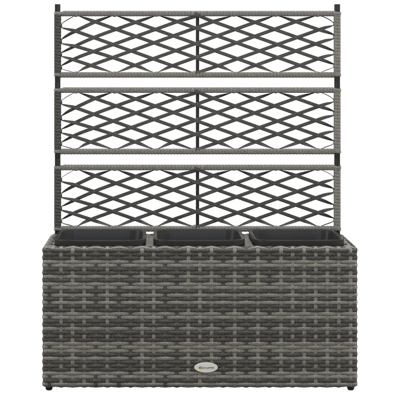 Outsunny Wicker Raised Garden Bed with Trellis, 42" Tall Outdoor Planter Box, Mixed Grey