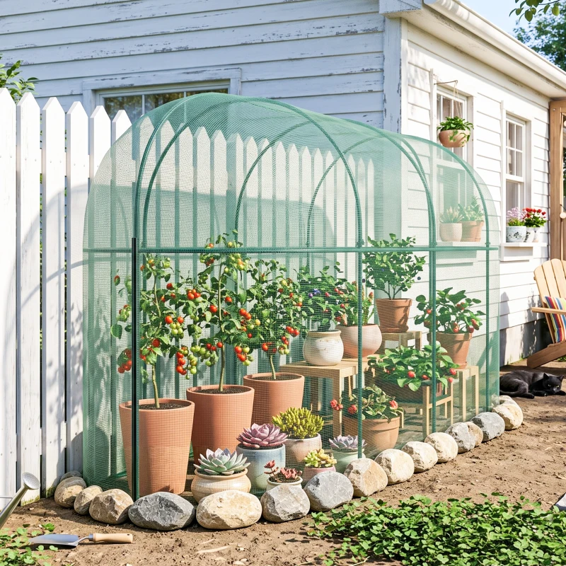 Outsunny 9.8' x 3.3' Plant Protector Tent, Crop Cage with Zipped Door and Ground Stakes for Garden, Yard, Lawn