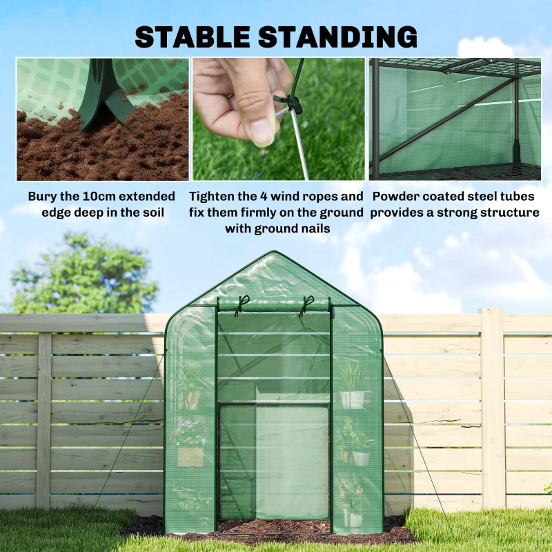 Outsunny Greenhouse for Outdoors, Portable Greenhouse with 6 Shelves, UV-Resistant PE Cover, Roll-Up Door, Green