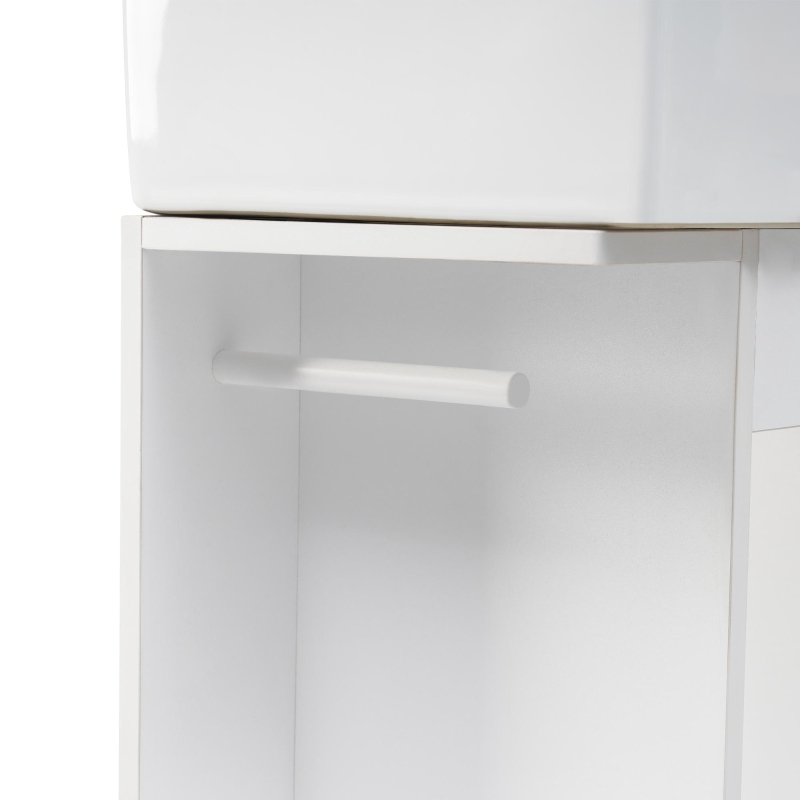 Practical Bathroom Vanity with 2-Tier Storage Shelves and Toilet Paper Holder, Compact Cabinet for Small Bathrooms, 18.5" L x 10.5" W x 33" H, White