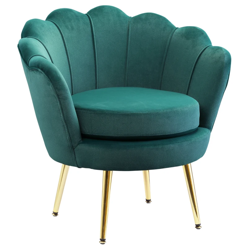 HOMCOM Modern Accent Chair, Velvet-Touch Fabric Leisure Club Chair with Gold Metal Legs for Bedroom, Dark Green