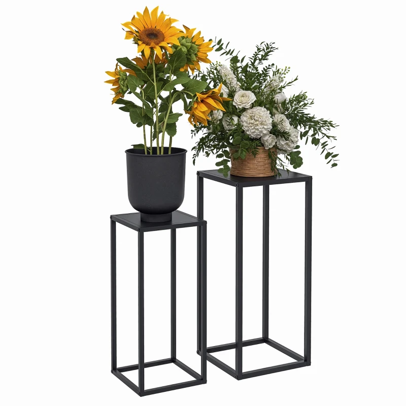 Outsunny Set of 2 Plant Stands, Decorative Flower Display Holder for Living Room Balcony