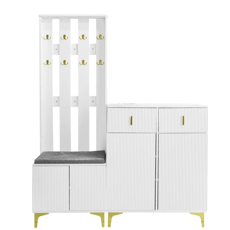 Functional Wardrobe Set with Multiple Compartments, Ideal Storage Unit for Hallways and Mudrooms, 21.5" L x 13.5" W x 68.5" H, White