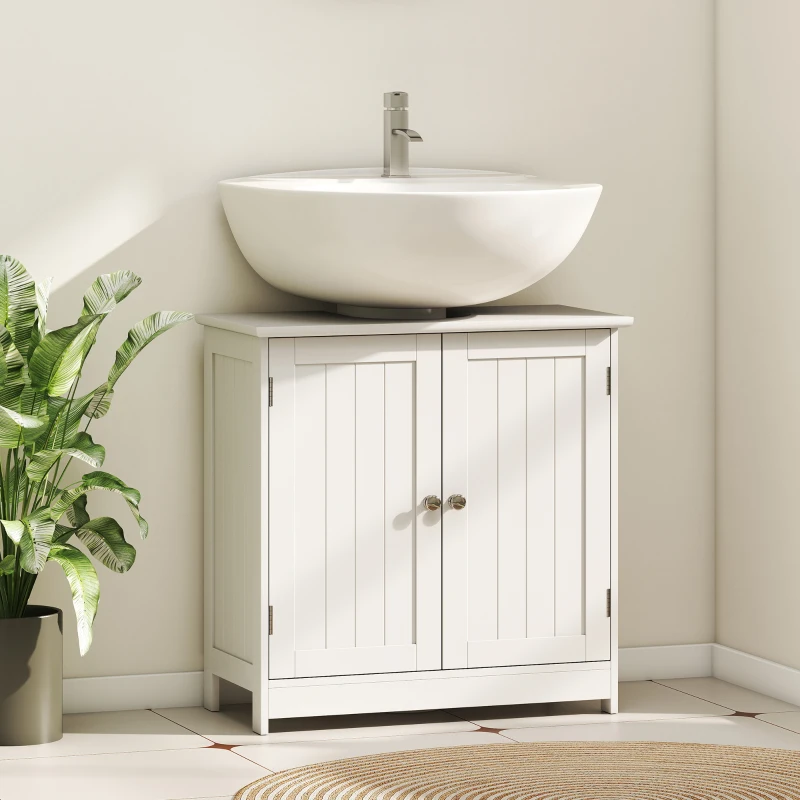 HOMCOM 24" Under Sink Storage Cabinet with 2 Doors and Shelves, Pedestal Sink Bathroom Vanity Furniture, White