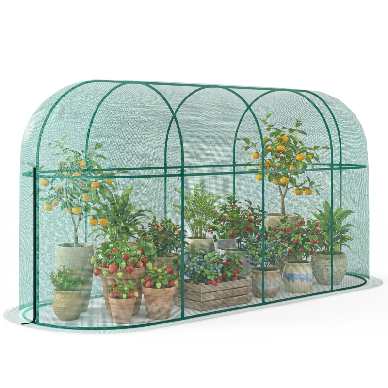 Outsunny 9.8' x 3.3' Plant Protector Tent, Crop Cage with Zipped Door and Ground Stakes for Garden, Yard, Lawn