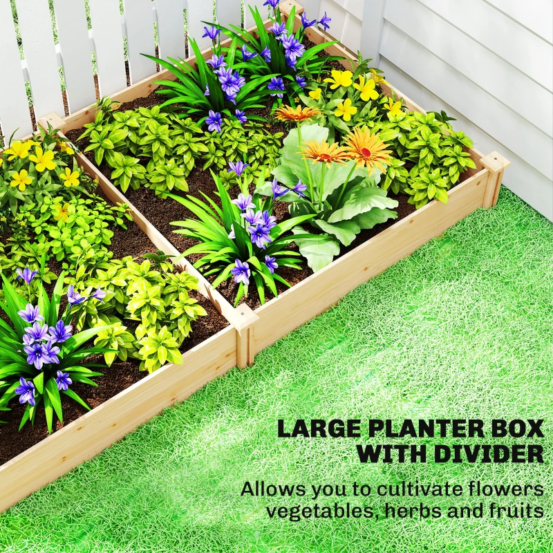Outsunny Wooden Raised Garden Bed, Outdoor Planter Box with Divider and Open Bottom for Flowers, Herbs, Vegetables, DIY Painting