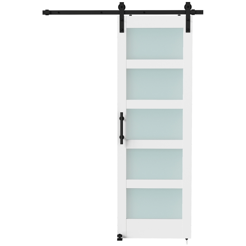 HOMCOM Sliding Door, 28" x 84" Sliding Barn Door with Hardware Kit Included & Handle, PVC Surface, White