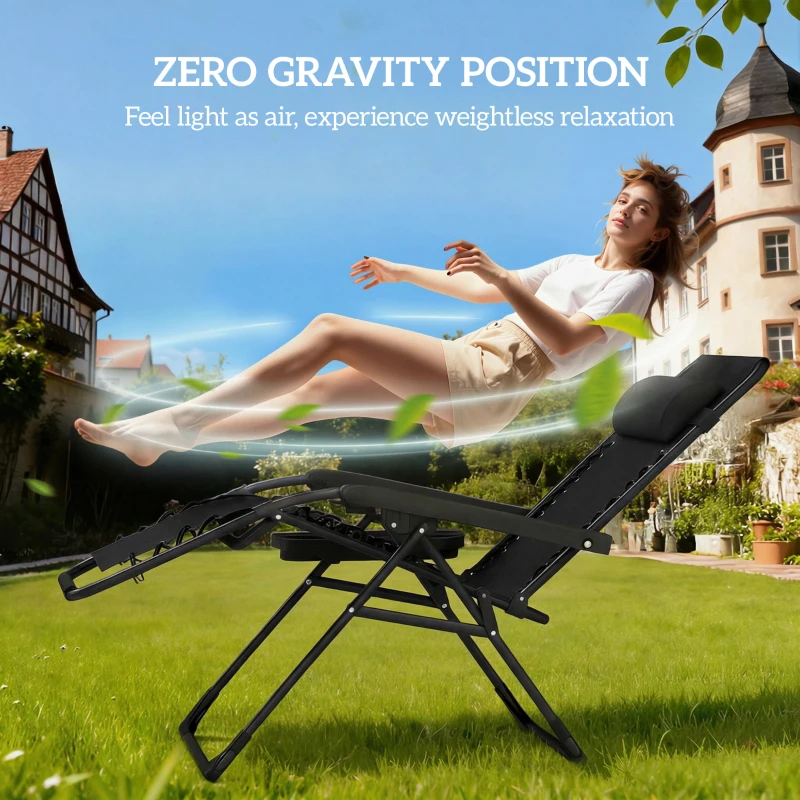 Outsunny Zero Gravity Chair Set of 2, Folding Reclining Outdoor Lounge Chair with Cup Holder, Headrest, Black