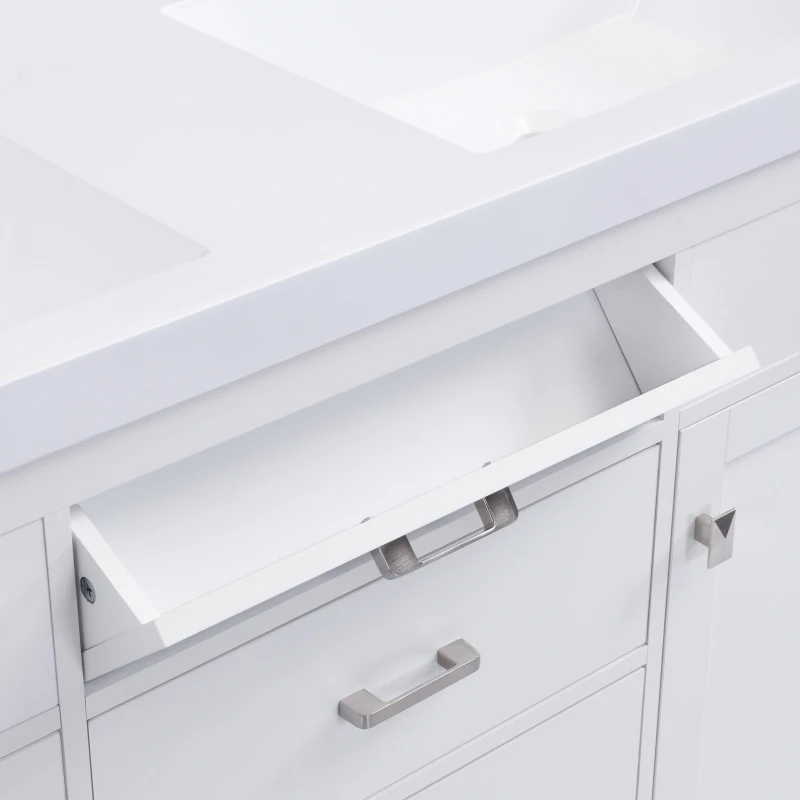 59-inch Bathroom Vanity Cabinet with Soft-Close Hinges, Divider Drawer Storage Console with Sturdy MDF Construction, 58.5'' L x 19'' W x 31.5'' H, White