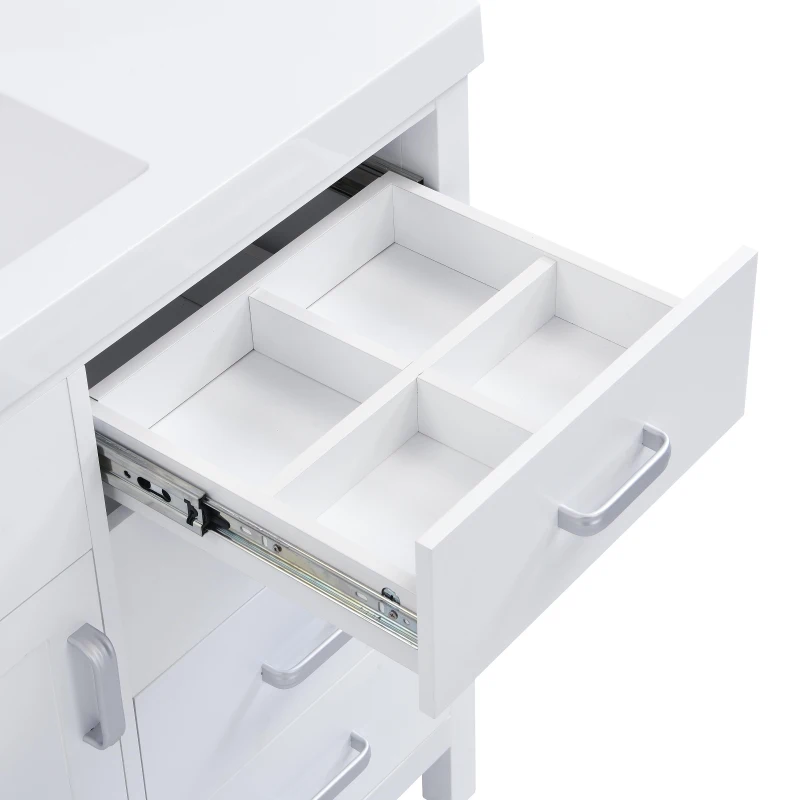 48" Bathroom Vanity with 2" Integrated Resin Sink, Multi- Drawer Vanity Cabinet with Removable Dividers and Door Racks, 47'' L x 19.5'' W x 33.5'' H, White