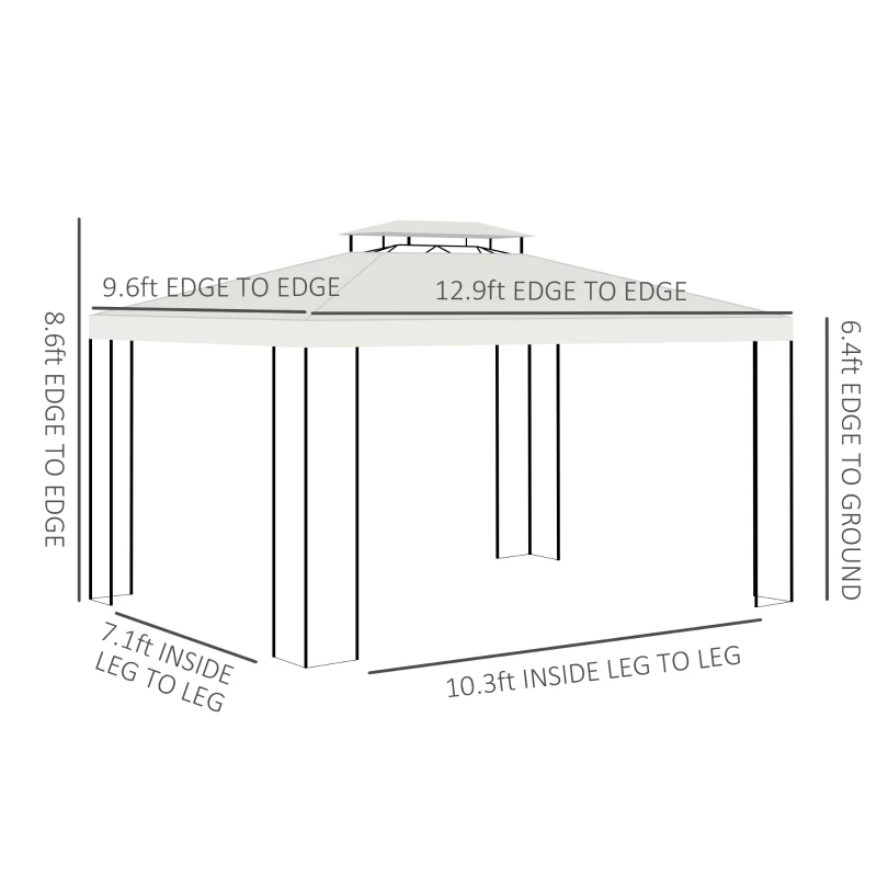 Outsunny 10' x 13' Outdoor Gazebo, Double Roof Patio Gazebo Canopy Shelter with Screen Decorate Corner Frame, White