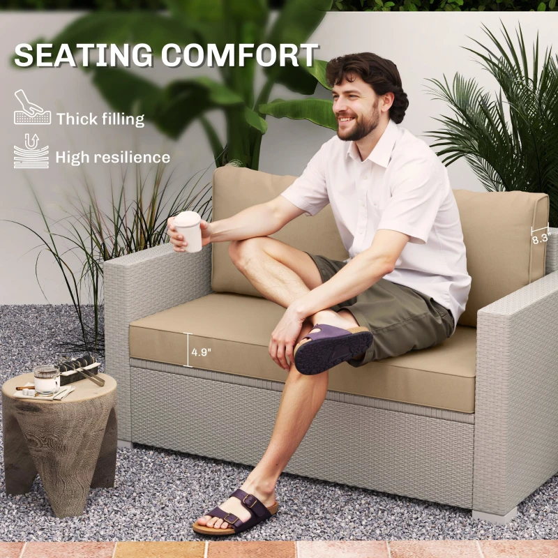 Outsunny 2 Seat Patio Furniture Cushions, 46x26x5 in, Thick Outdoor Loveseat Cushion Set with Removable Cover, Fade-Resistant Replacement Cushions for Outdoor Furniture, Couch, Bench, Swing, Beige