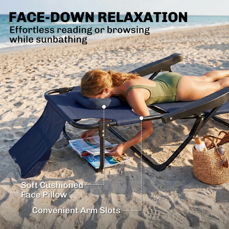 Outsunny Folding Lounge Chair w/ Reclining Back, Navy Blue